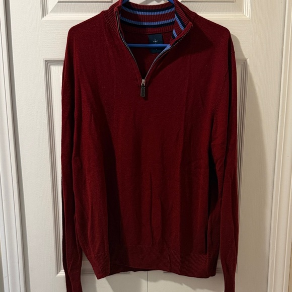 Tailorbyrd Men's Burgundy Quarter Zip-Up Wool Sweater - Picture 1 of 9